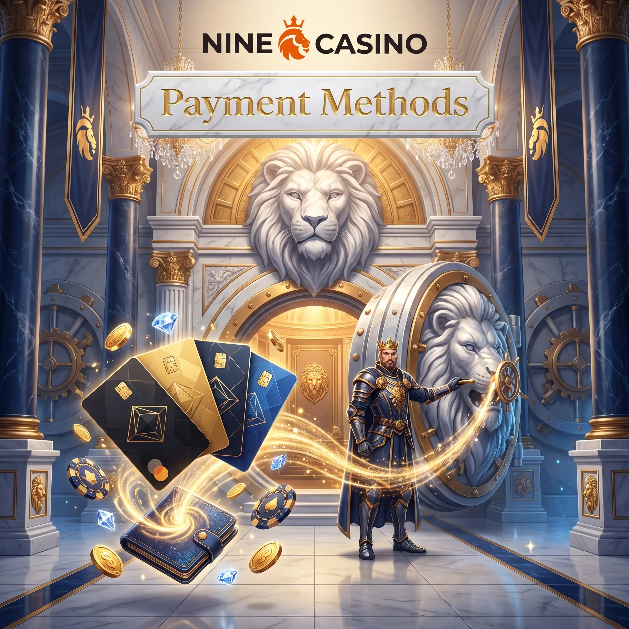 Nine Casino payment methods in a royal vault
